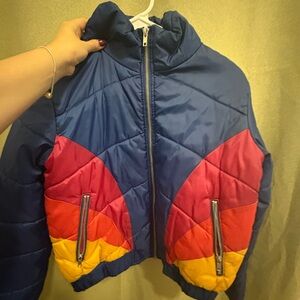 Forever 21 Colorblock Bomber Jacket - Blue, Pink, Orange, Yellow